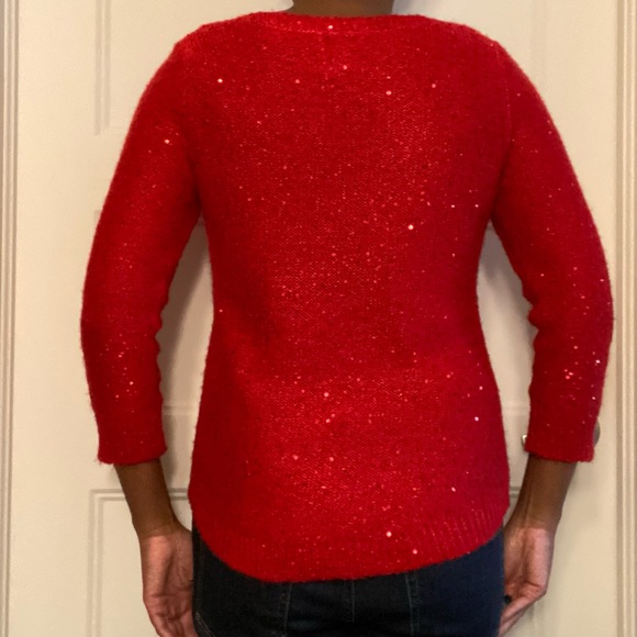 Anne Klein Red Sequinned Sweater - Picture 3 of 6